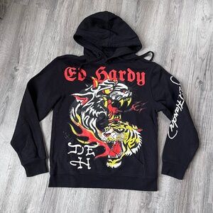 Y2K Ed Hardy Tiger Panther Hoodie Tattoo Style Sweatshirt Size Small